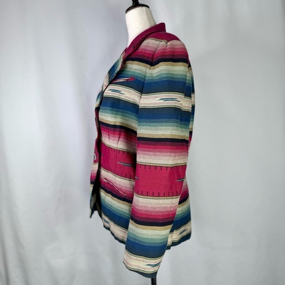Vintage Express blazer southwestern stripes blue red made in USA size 7/8 - Picture 5 of 10